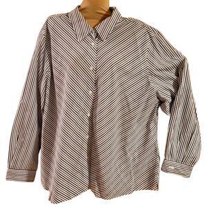 Foxcroft 20W Non-Iron Button Up Shirt Black White Gray Chevron Long Sleeve